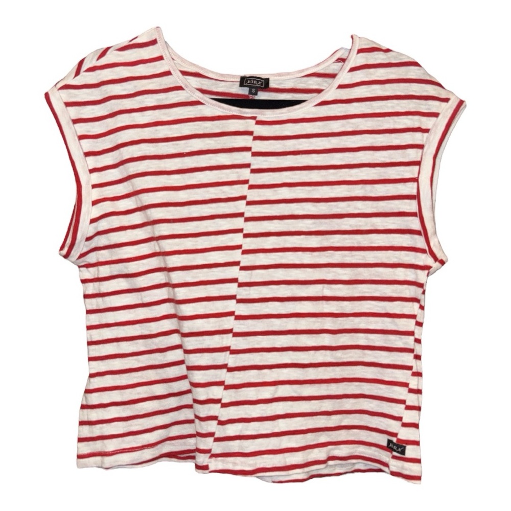 Lira Striped Seam down the middle mismatched cuff sleeved tee. Size S AR11